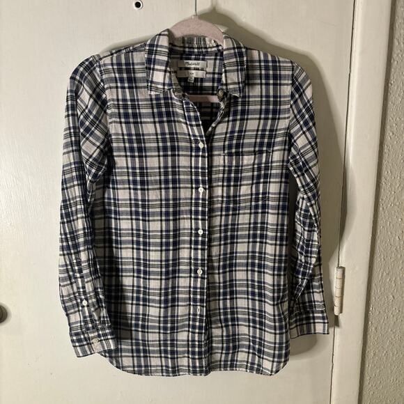 Madewell Slim Ex-Boyfriend Plaid Button Down Shirt XS Academia Classic Preppy - Picture 5 of 12